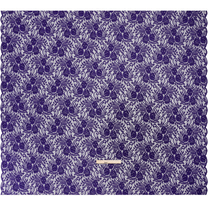 Re-Embroidered Stretch Lace with Finished Edges - Sweet Berry Blue Blossom Trios and Leaves - Tatiana Collection
