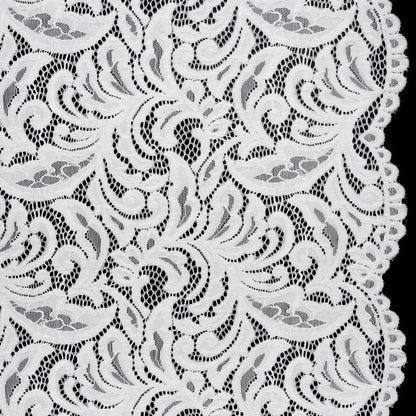 Stretch Re-Embroidered Lace with Finished Edges - Ivory Paisley Leaves and Florals