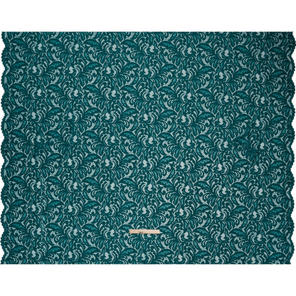 Stretch Re-Embroidered Lace with Finished Edges - Teal Paisley Leaves and Florals