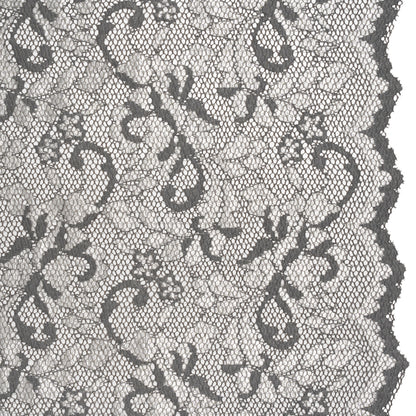 Stretch Raschel Lace with Finished Scalloped Edges - Luminous Silver and Gray Flowers, Leaves and Swirls - Crina Collection
