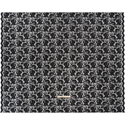 Stretch Raschel Lace with Finished Scalloped Edges - Black Flowers, Leaves and Swirls - Crina Collection