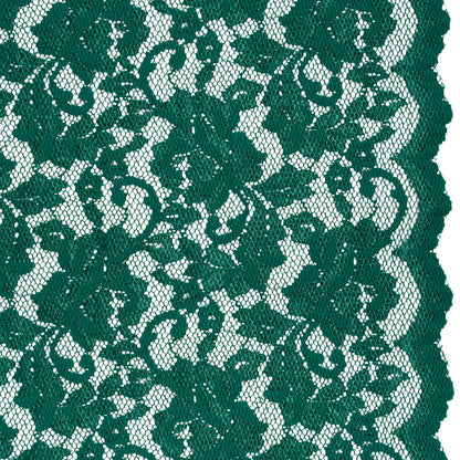 Stretch Raschel Lace with Finished Scalloped Edges - Luminous Emerald Green Flowers, Leaves and Swirls - Crina Collection