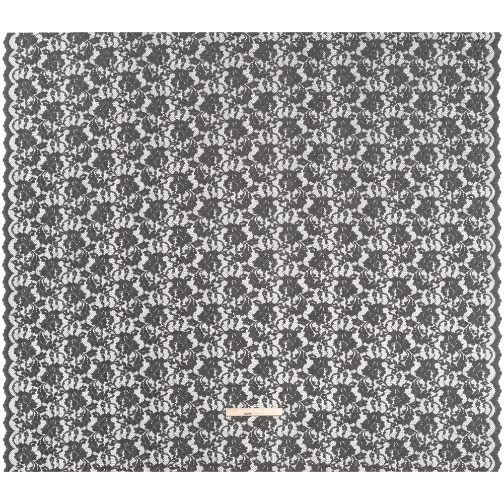 Stretch Raschel Lace with Finished Scalloped Edges - Luminous Gunmetal Gray Flowers, Leaves and Swirls - Crina Collection - Full