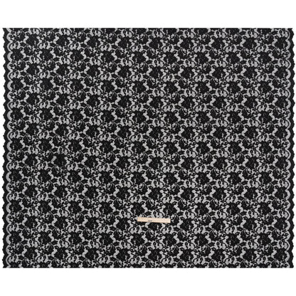Stretch Raschel Lace with Finished Scalloped Edges - Luminous Black Flowers, Leaves and Swirls - Crina Collection