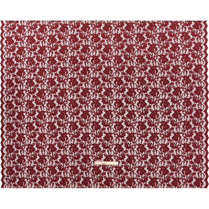 Stretch Raschel Lace with Finished Scalloped Edges - Luminous Deep Red Flowers, Leaves and Swirls - Crina Collection