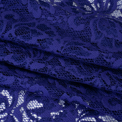 Stretch Raschel Lace with Finished Edges - Royal Blue Blooming Petals