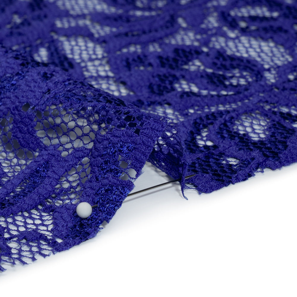 Stretch Raschel Lace with Finished Edges - Royal Blue Blooming Petals - Detail