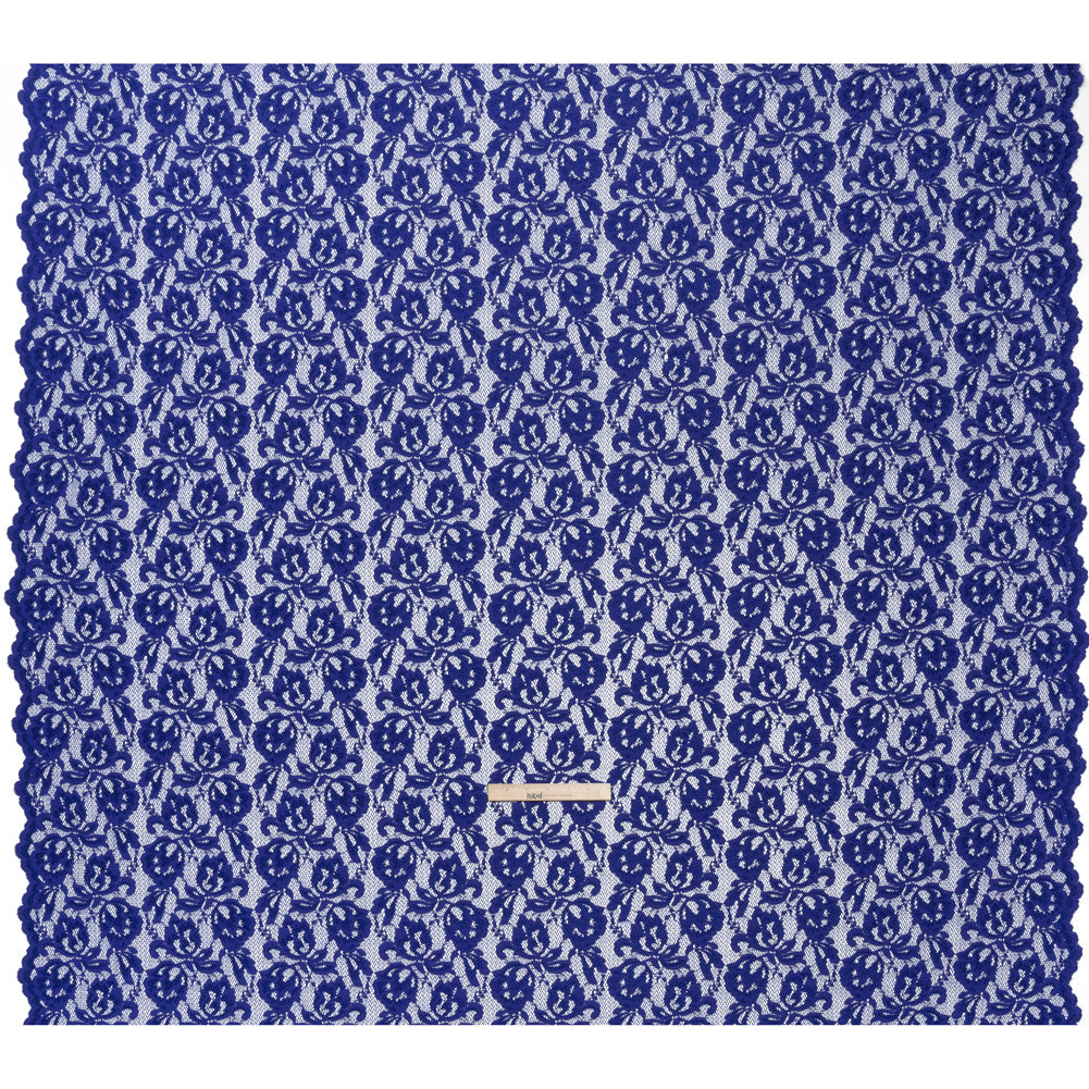 Stretch Raschel Lace with Finished Edges - Royal Blue Blooming Petals - Full