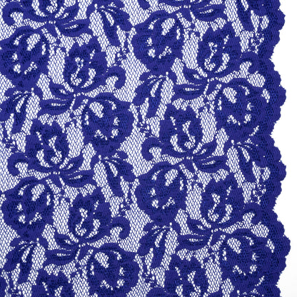 Stretch Raschel Lace with Finished Edges - Royal Blue Blooming Petals