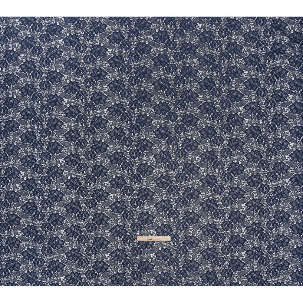 Stretch Corded Raschel Lace with All-Over Glitter - Navy on Navy Floral - Full