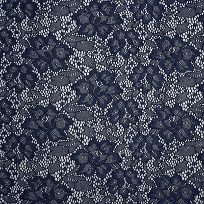 Stretch Corded Raschel Lace with All-Over Glitter - Navy on Navy Floral
