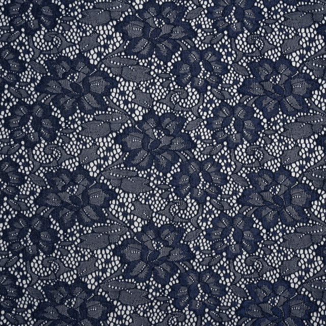 Stretch Corded Raschel Lace with All-Over Glitter - Navy on Navy Floral