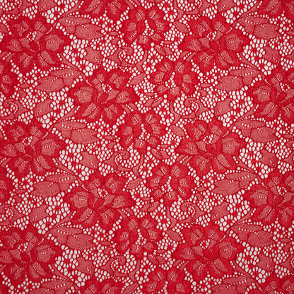 Stretch Corded Raschel Lace with All-Over Glitter - Red on Red Floral