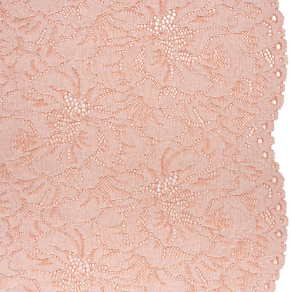 Stretch Corded Lace with Finished Edges - Salmon Pink and Natural Bold Blooming Florals - Dania Collection