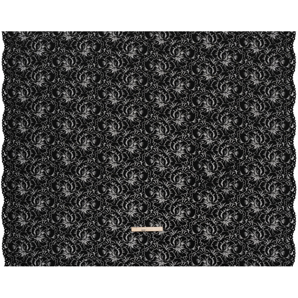 Stretch Corded Lace with Finished Edges - Black Bold Blooming Florals - Dania Collection - Full