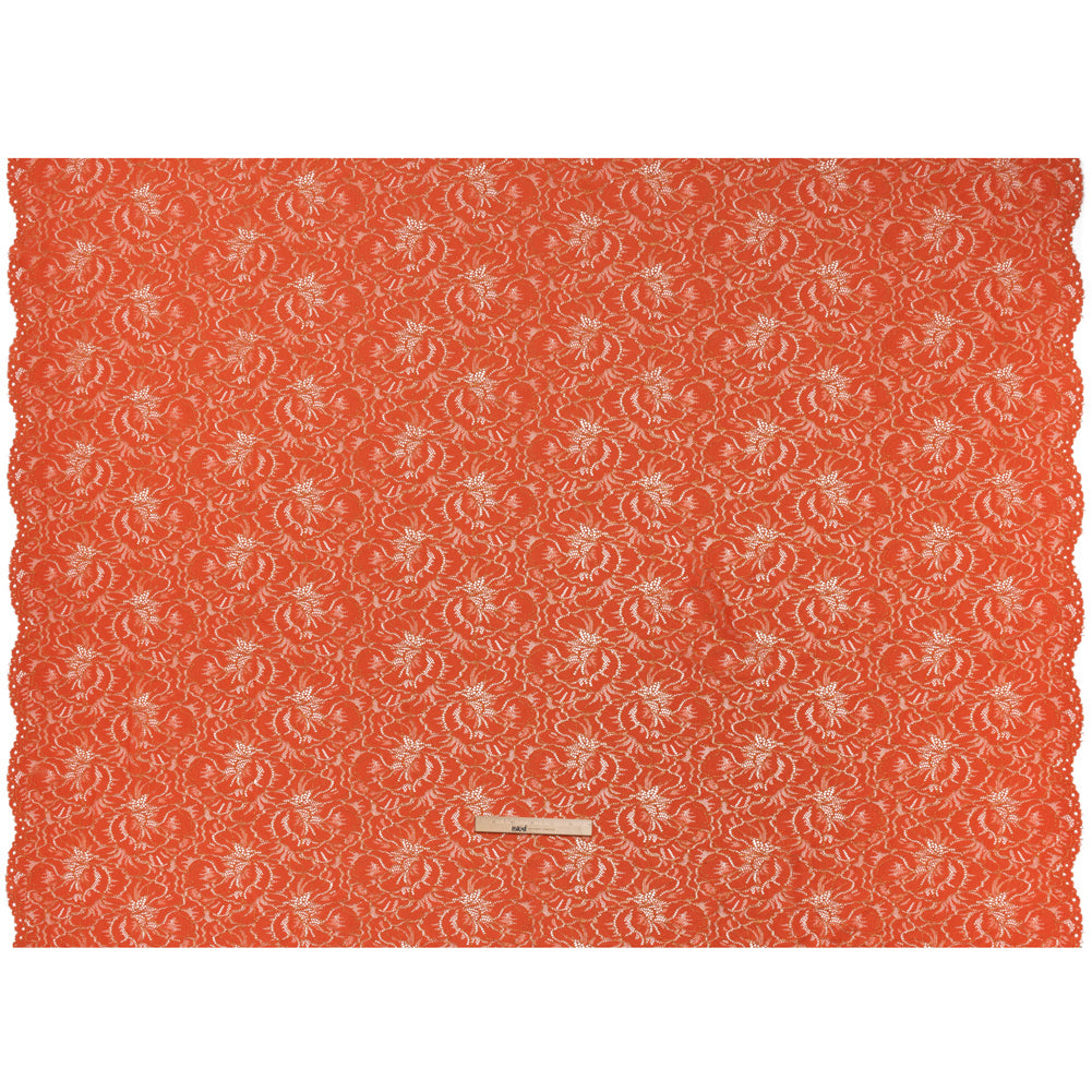 Stretch Metallic Corded Lace with Finished Edges - Burnt Sienna and Gold Bold Blooming Florals - Dania Collection - Full
