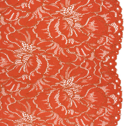 Stretch Metallic Corded Lace with Finished Edges - Burnt Sienna and Gold Bold Blooming Florals - Dania Collection