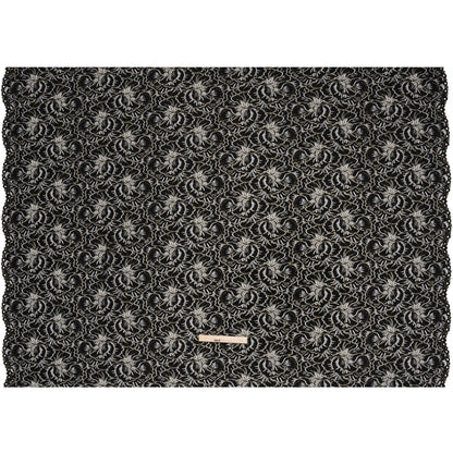 Stretch Metallic Corded Lace with Finished Edges - Black and Gold Bold Blooming Florals - Dania Collection