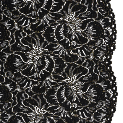 Stretch Metallic Corded Lace with Finished Edges - Black and Gold Bold Blooming Florals - Dania Collection