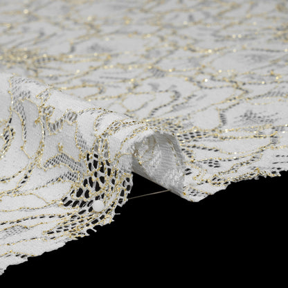 Stretch Metallic Corded Lace with Finished Edges - Ivory and Gold Bold Blooming Florals - Dania Collection