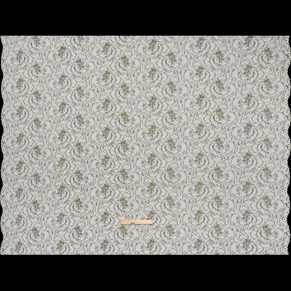 Stretch Metallic Corded Lace with Finished Edges - Ivory and Gold Bold Blooming Florals - Dania Collection - Full