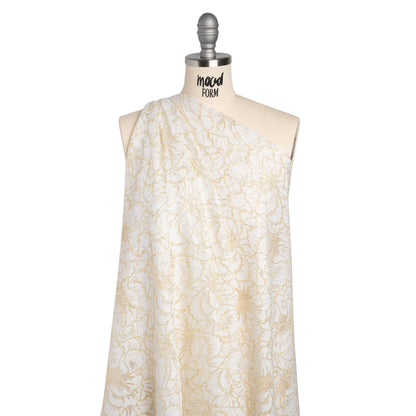 Stretch Metallic Corded Lace with Finished Edges - Ivory and Gold Bold Blooming Florals - Dania Collection