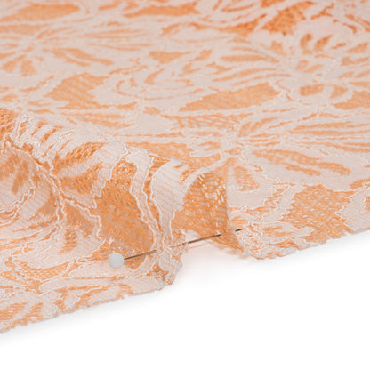 Stretch Corded Lace with Finished Edges - Shell Coral Orange and Natural Tropical Blossoms - Ottilie Collection