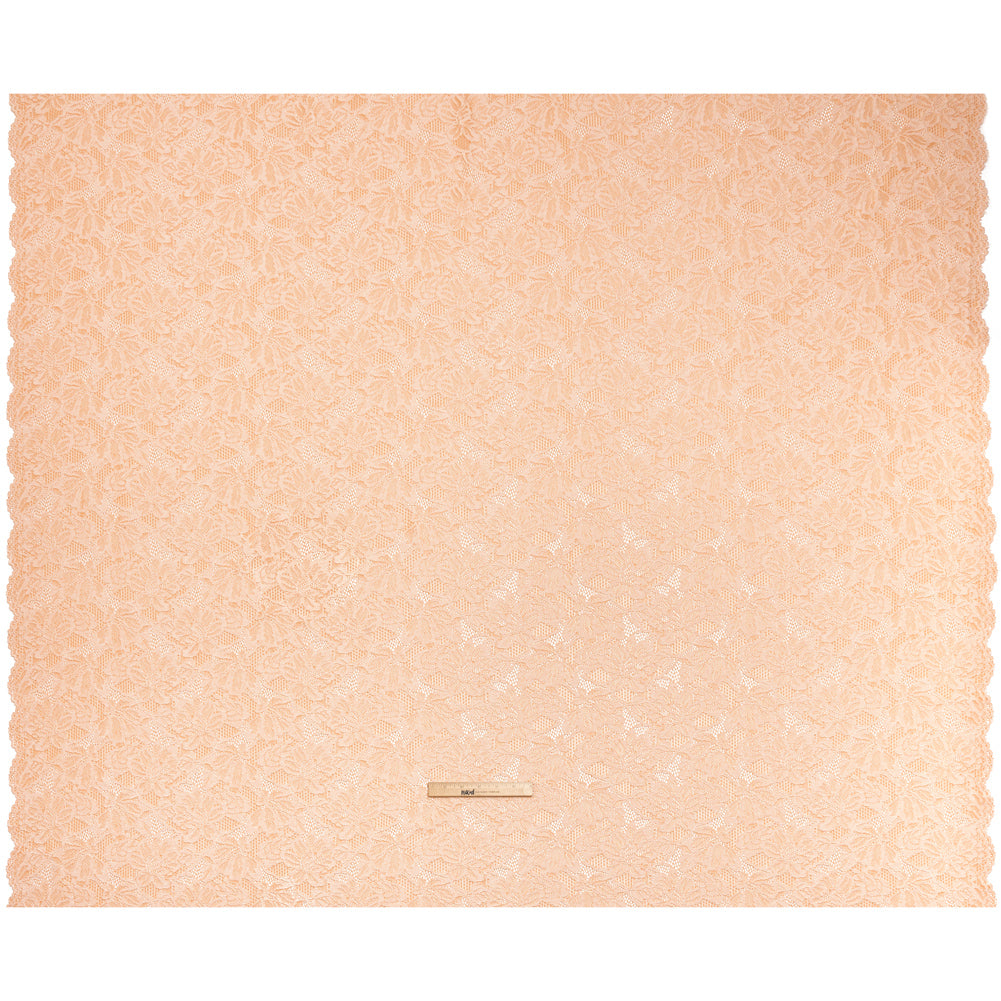 Stretch Corded Lace with Finished Edges - Shell Coral Orange and Natural Tropical Blossoms - Ottilie Collection - Full