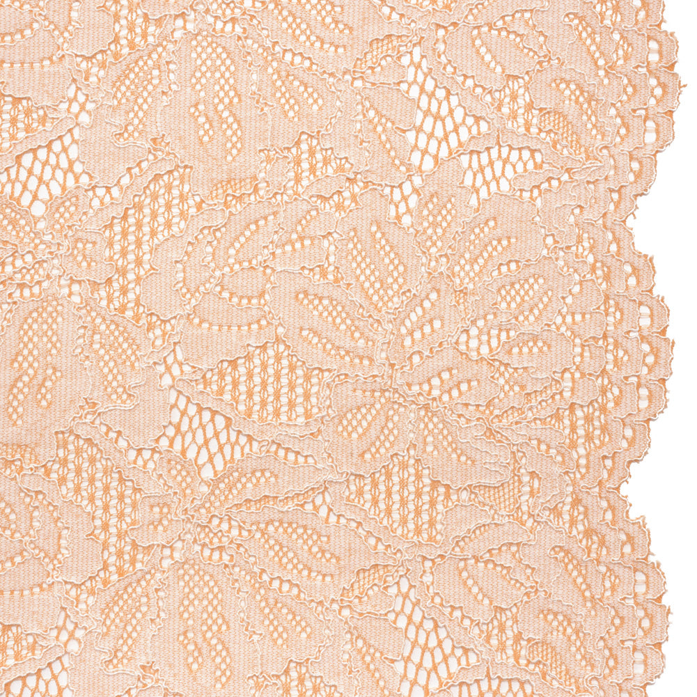 Stretch Corded Lace with Finished Edges - Shell Coral Orange and Natural Tropical Blossoms - Ottilie Collection