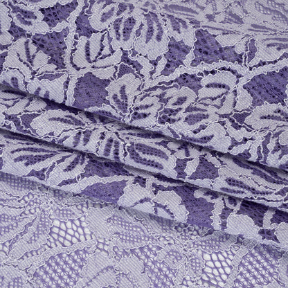 Stretch Corded Lace with Finished Edges - Purple Corallites and Natural Tropical Blossoms - Ottilie Collection