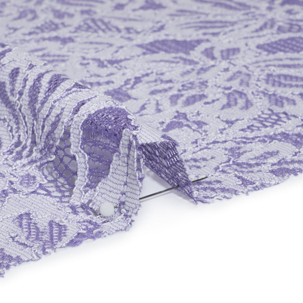 Stretch Corded Lace with Finished Edges - Purple Corallites and Natural Tropical Blossoms - Ottilie Collection - Detail