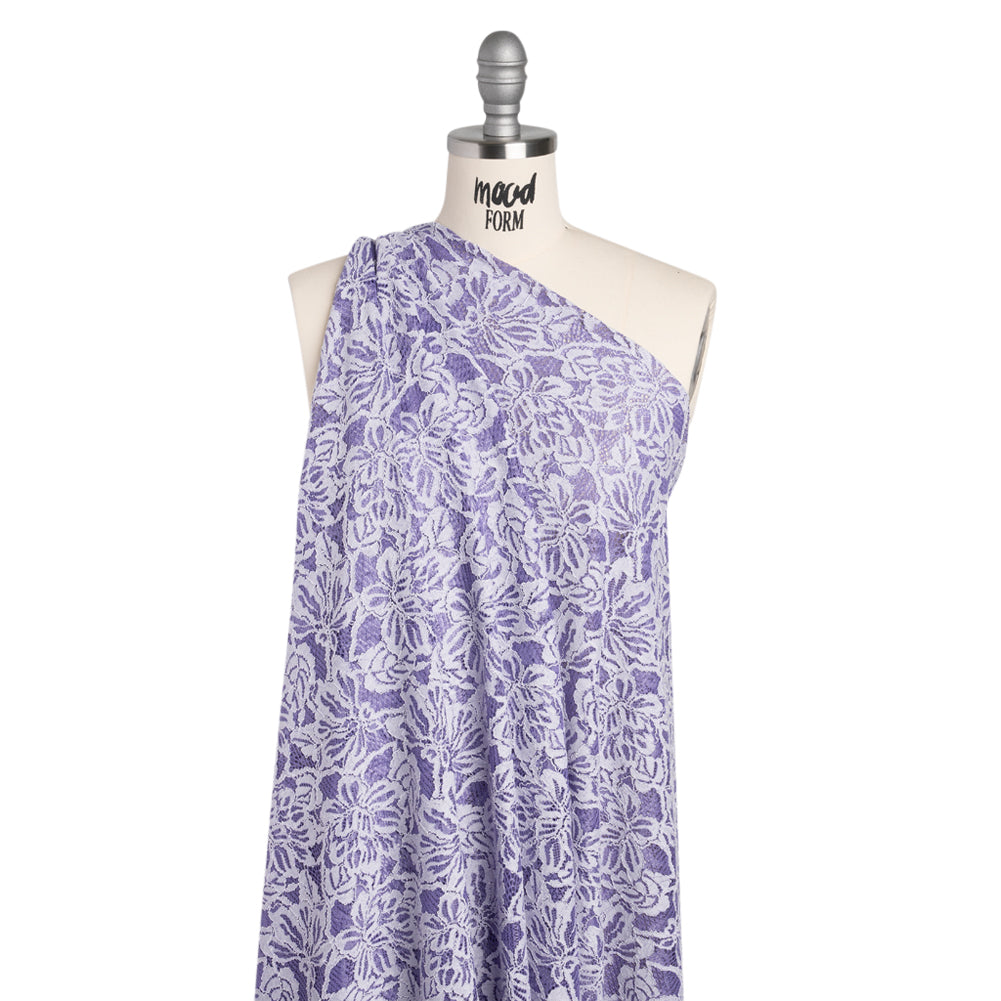 Stretch Corded Lace with Finished Edges - Purple Corallites and Natural Tropical Blossoms - Ottilie Collection - Drape