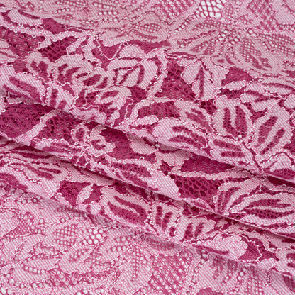 Stretch Corded Lace with Finished Edges - Festival Fuchsia and Natural Tropical Blossoms - Ottilie Collection