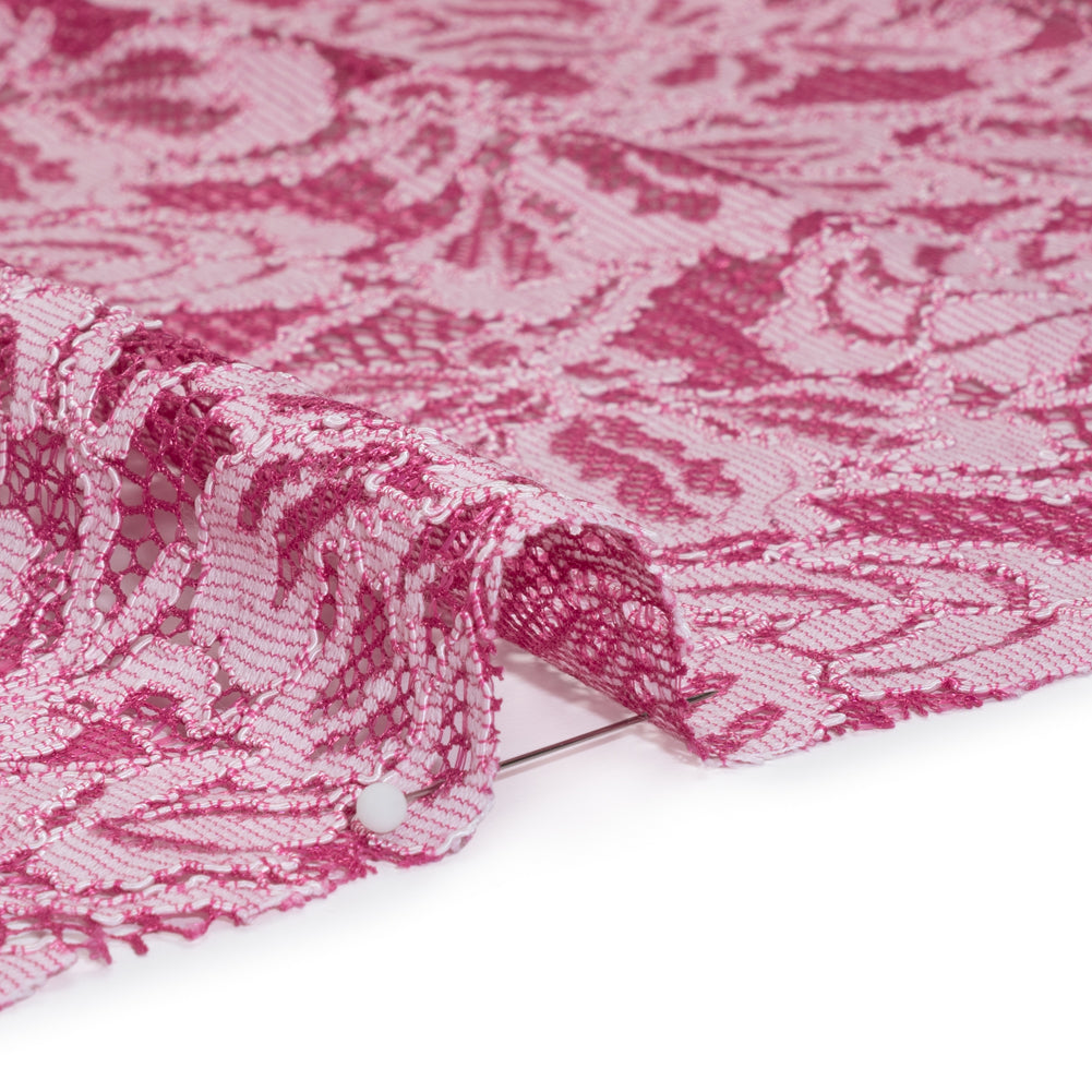 Stretch Corded Lace with Finished Edges - Festival Fuchsia and Natural Tropical Blossoms - Ottilie Collection - Detail