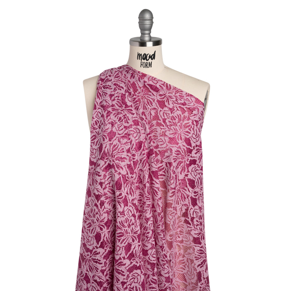 Stretch Corded Lace with Finished Edges - Festival Fuchsia and Natural Tropical Blossoms - Ottilie Collection - Drape