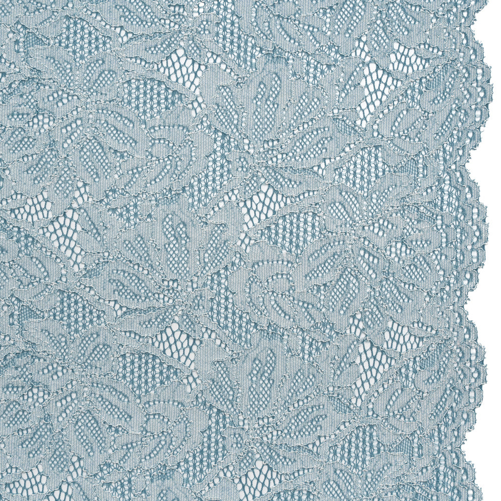 Stretch Corded Lace with Finished Edges - Storm Blue and Natural Tropical Blossoms - Ottilie Collection