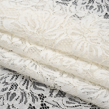 Stretch Corded Lace with Finished Edges - Ivory Tropical Blossoms - Ottilie Collection