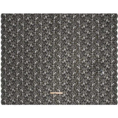 Stretch Metallic Corded Lace with Finished Edges - Black and Gold Tropical Blossoms - Ottilie Collection