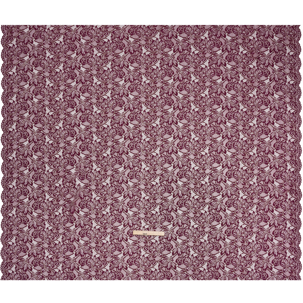 Stretch Metallic Corded Lace with Finished Edges - Dark Purple and Gold Tropical Blossoms - Ottilie Collection - Full