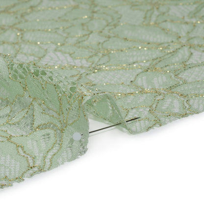 Stretch Metallic Corded Lace with Finished Edges - Dusty Aqua and Gold Tropical Blossoms - Ottilie Collection