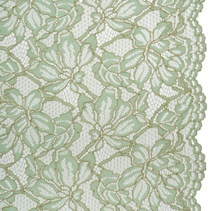 Stretch Metallic Corded Lace with Finished Edges - Dusty Aqua and Gold Tropical Blossoms - Ottilie Collection