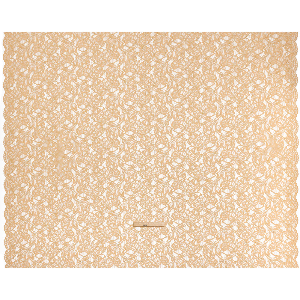 Stretch Metallic Corded Lace with Finished Edges - Linen Beige and Gold Tropical Blossoms - Ottilie Collection - Full