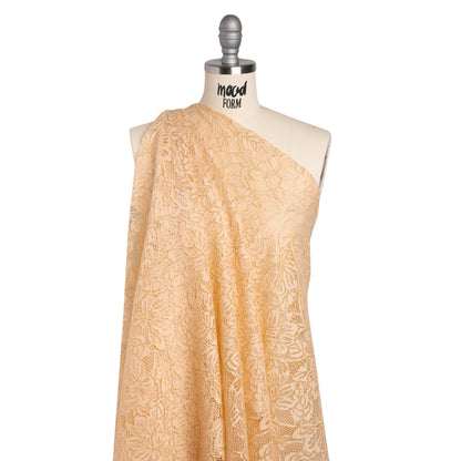 Stretch Metallic Corded Lace with Finished Edges - Linen Beige and Gold Tropical Blossoms - Ottilie Collection