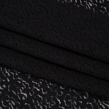 Stretch Raschel Lace - Black Dense Allover Floral