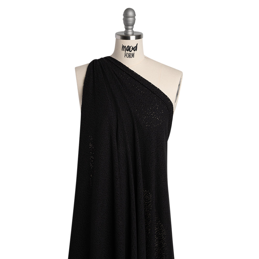 Stretch Raschel Lace - Black Dense Allover Floral - Drape