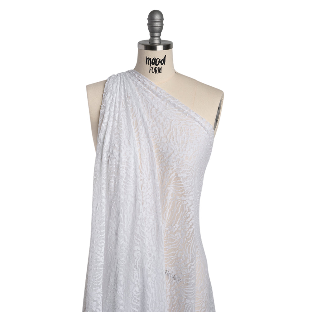 Stretch Raschel Lace - White Animal Stripes and Spots - Drape