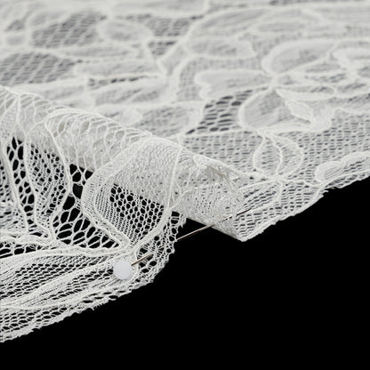 Corded Lace with Finished Edge - Soft White Sweeping Roses