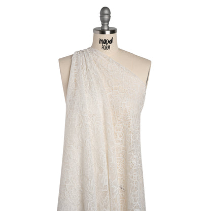 Corded Lace with Finished Edge - Soft White Sweeping Roses