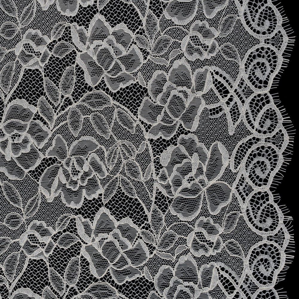 Corded Lace with Finished Edge - Soft White Sweeping Roses