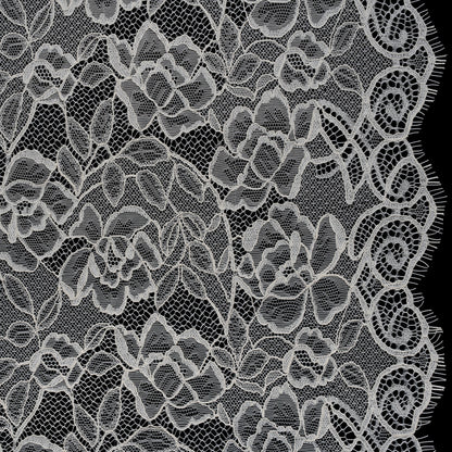 Corded Lace with Finished Edge - Soft White Sweeping Roses